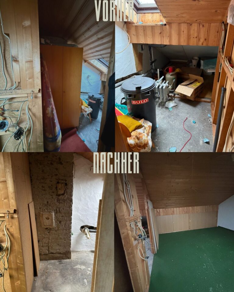 Entrümpelung Schlafzimmer: vorher voll möbliert, nachher geräumt