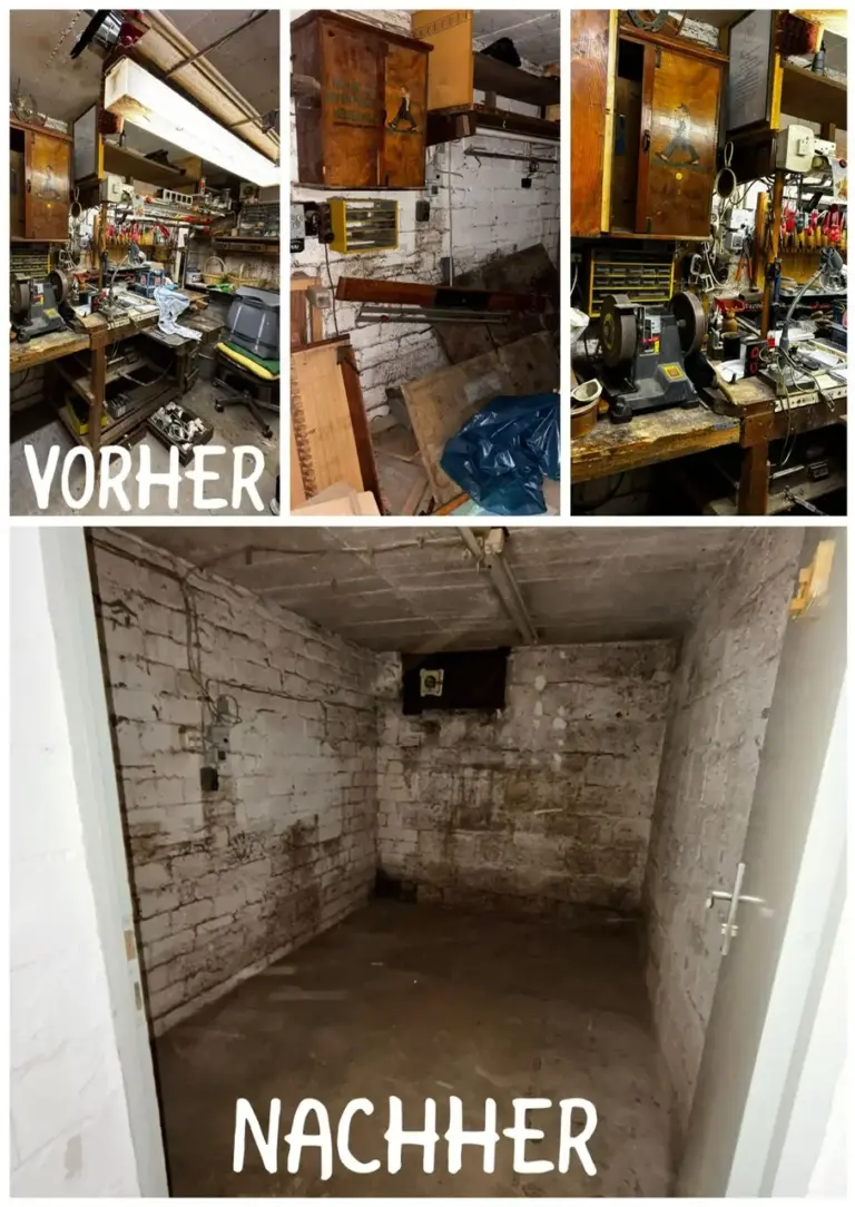 Kellerentrümpelung mit Werkstatt: vorher voll, nachher leer